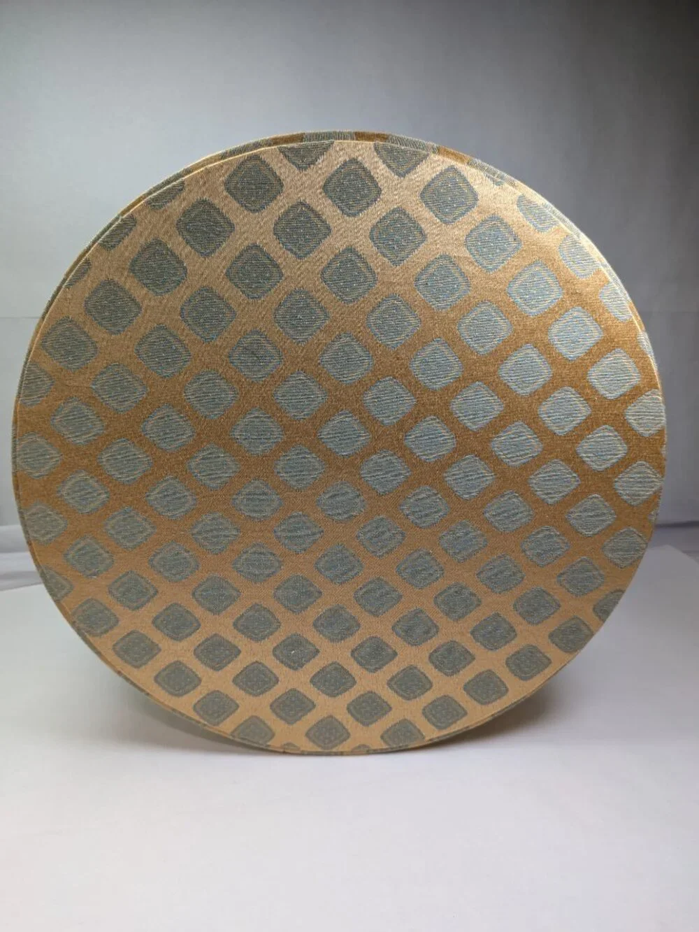 VTG Floral Brocade Round Hat Box Champagne Gold Sage Fabric Storage Case Unisex